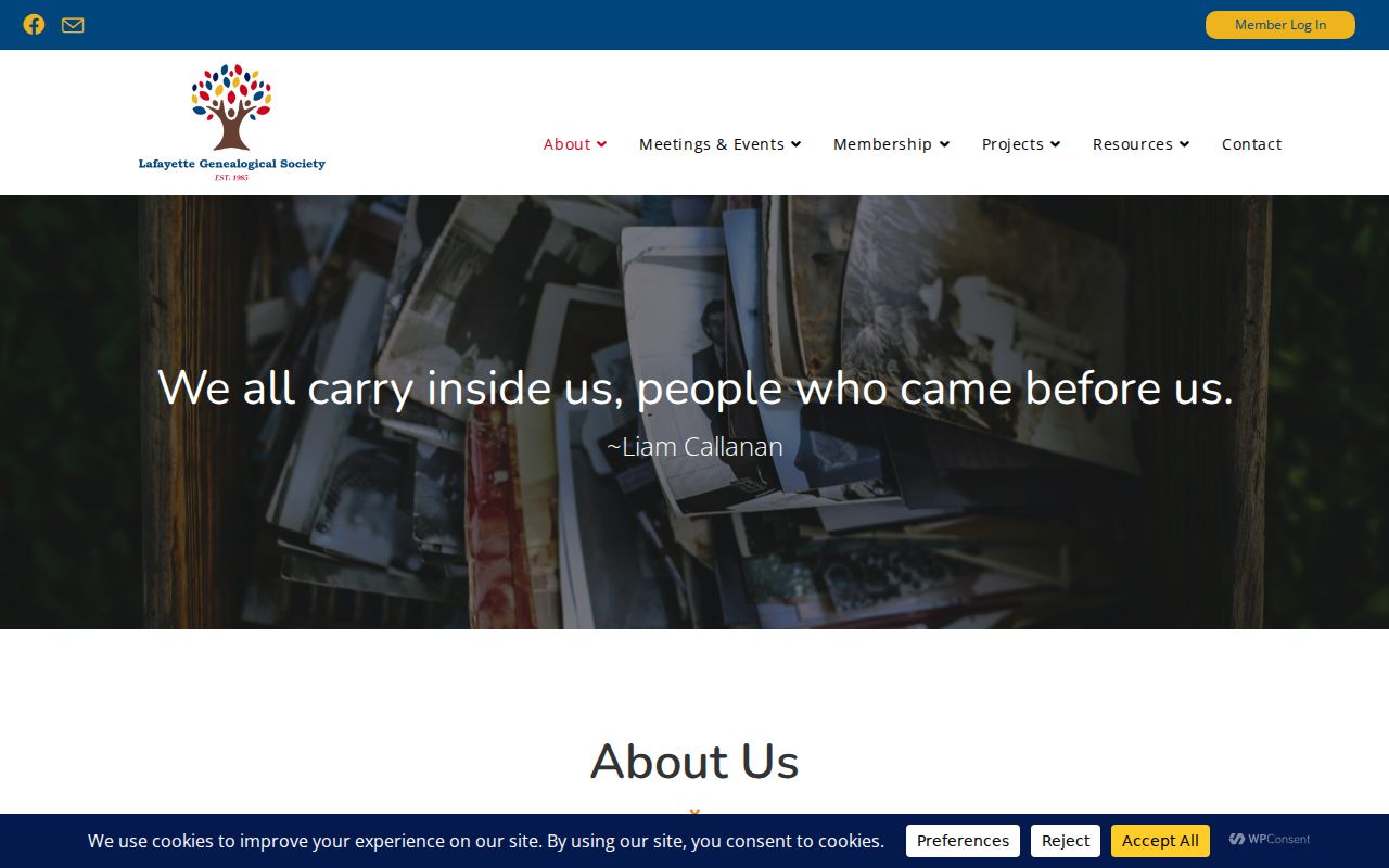 Lafayette Genealogical Society page for local and family history programs