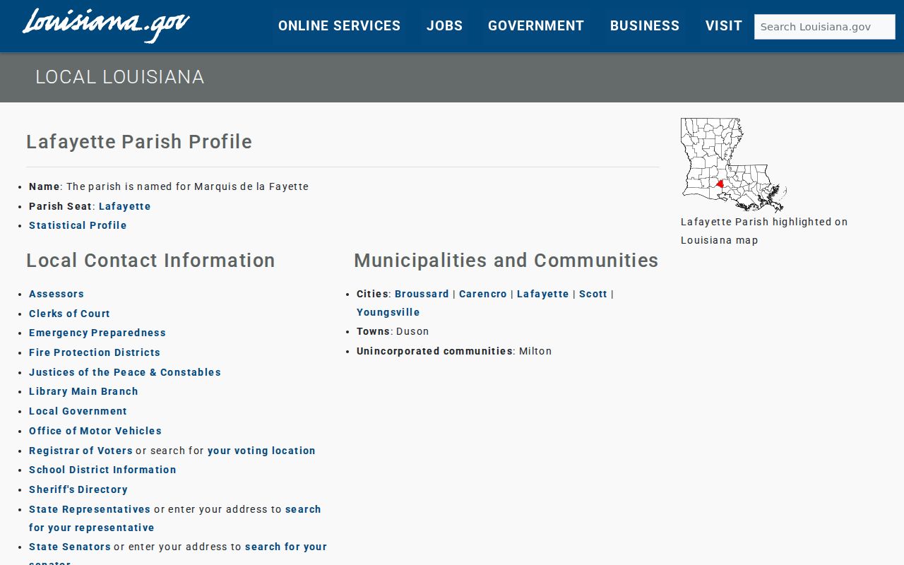 Official Louisiana profile for Lafayette Parish