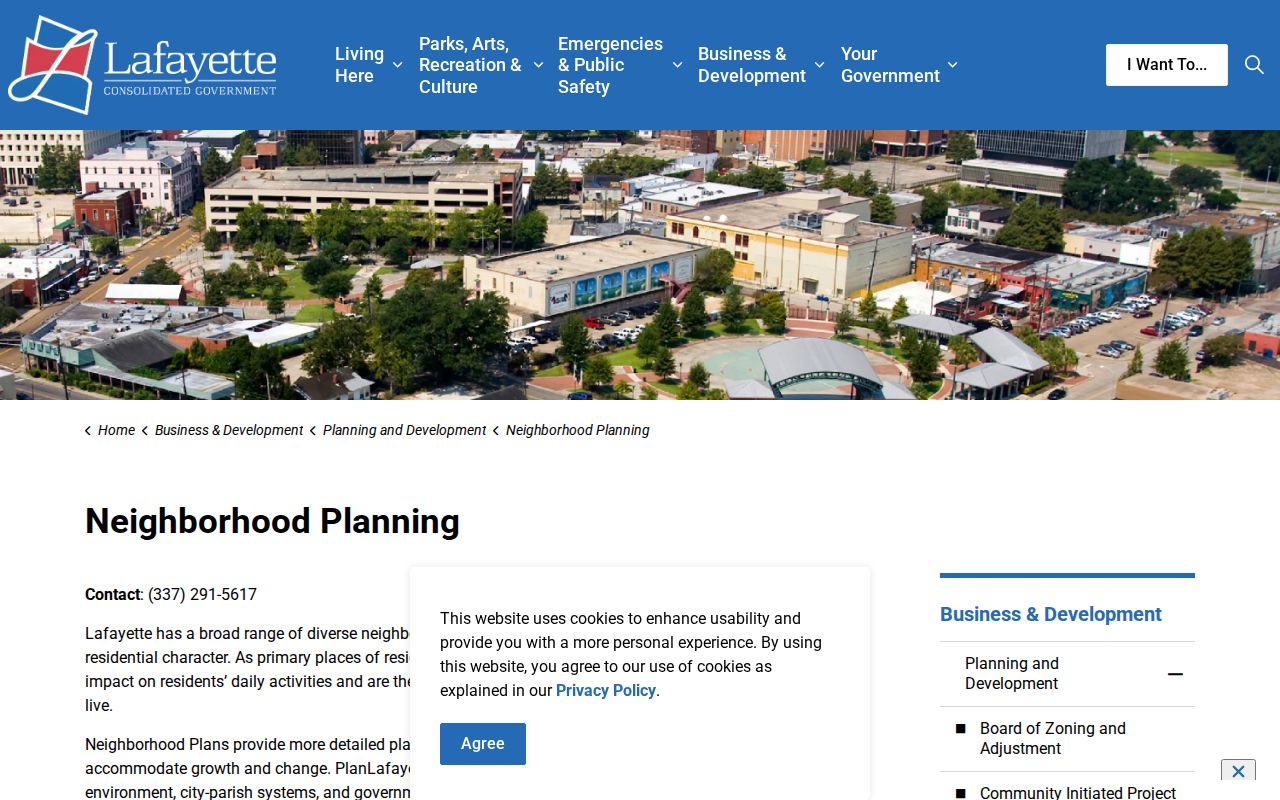 LCG neighborhood planning page listing Lafayette Parish coteries