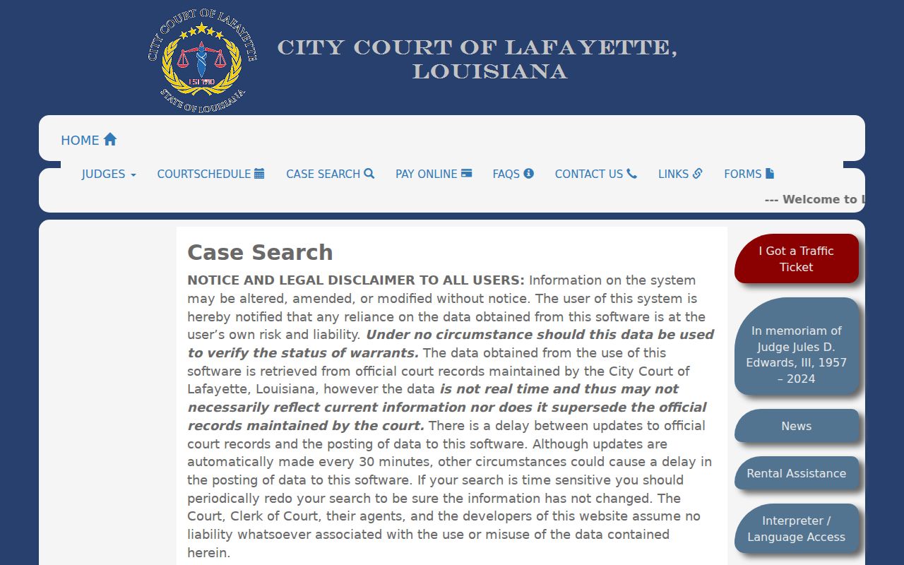 Lafayette City Court docket and name search for resident verification
