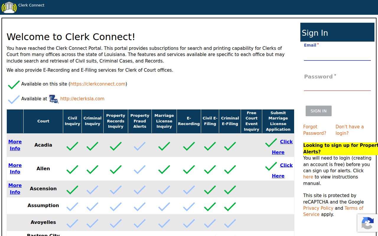 ClerkConnect court records gateway for Lafayette Parish lookups